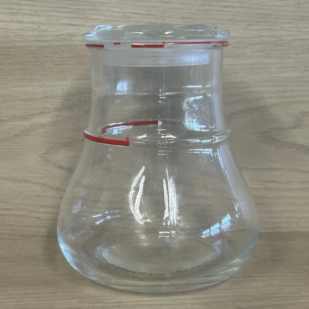 Verreries Du Gier Glass Canister France Juice Jar Flower shaped Lid Clear / Red